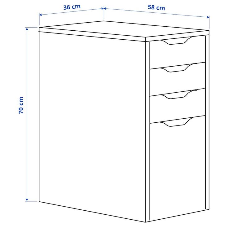 Line drawing of a cabinet with dimensions labeled
