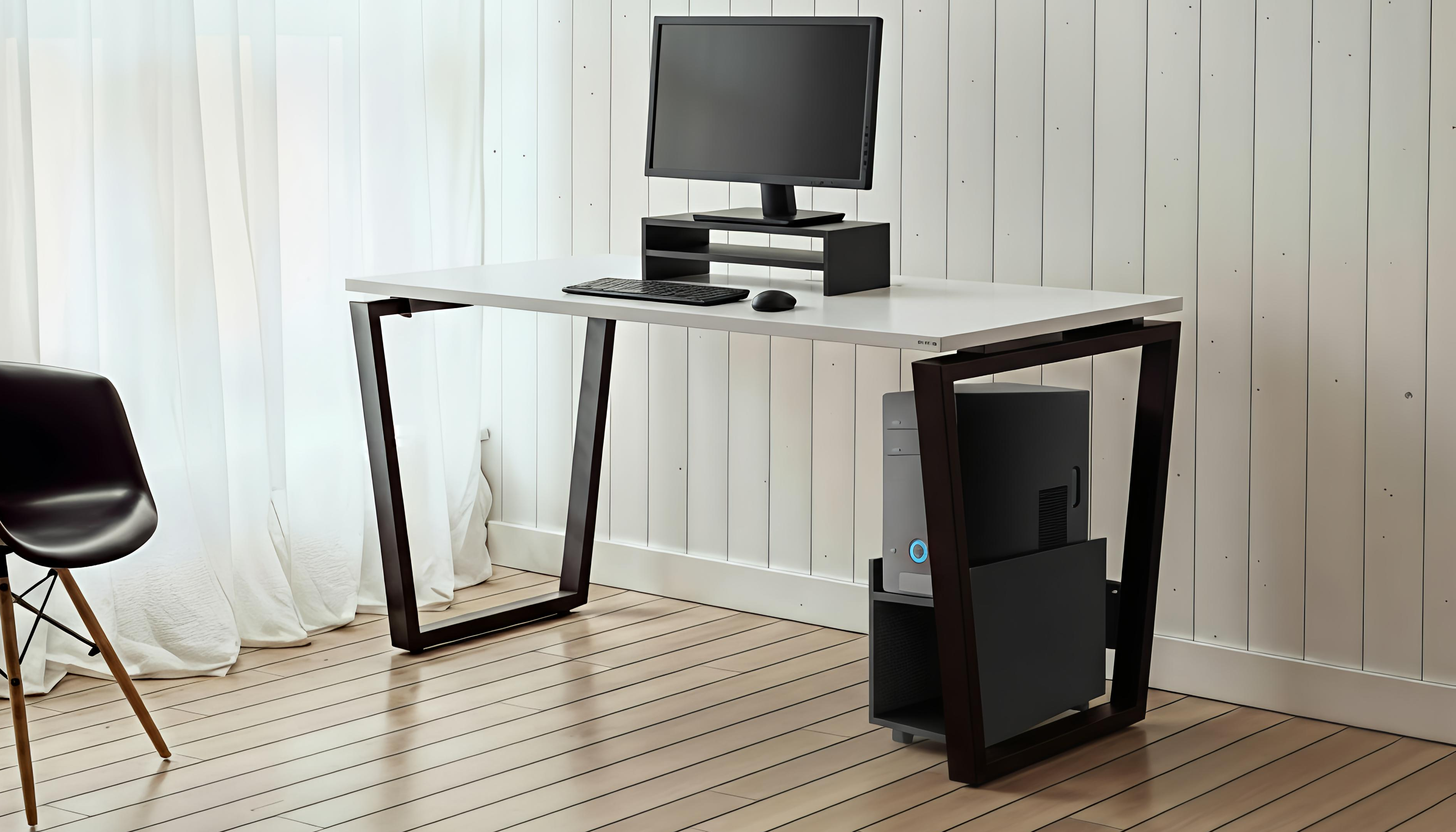 Modern office desk with computer setup in a bright room
